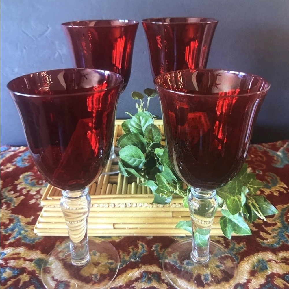 4 Vintage Cristal D'Arques Durand Ruby Red Wine Water Glasses Goblets 8" EC - Picture 1 of 5